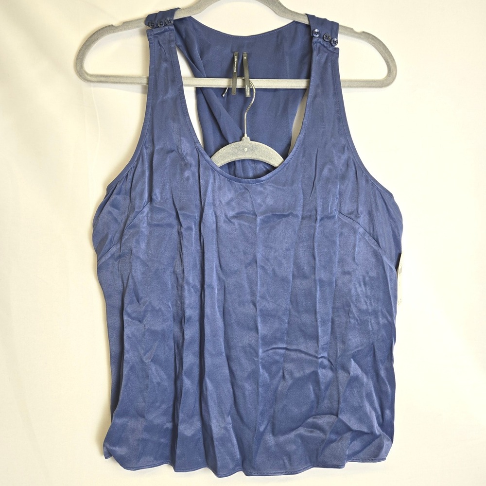Anthropologie Satin Twisted Back Detail Tank Top Wedgewood Blue Medium New $98
